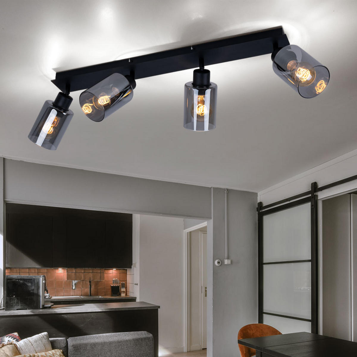 DECKENLEUCHTE Metall Schwarz Glas rauch - Schwarz, Glas (67/9/21.5cm) - Globo Lighting