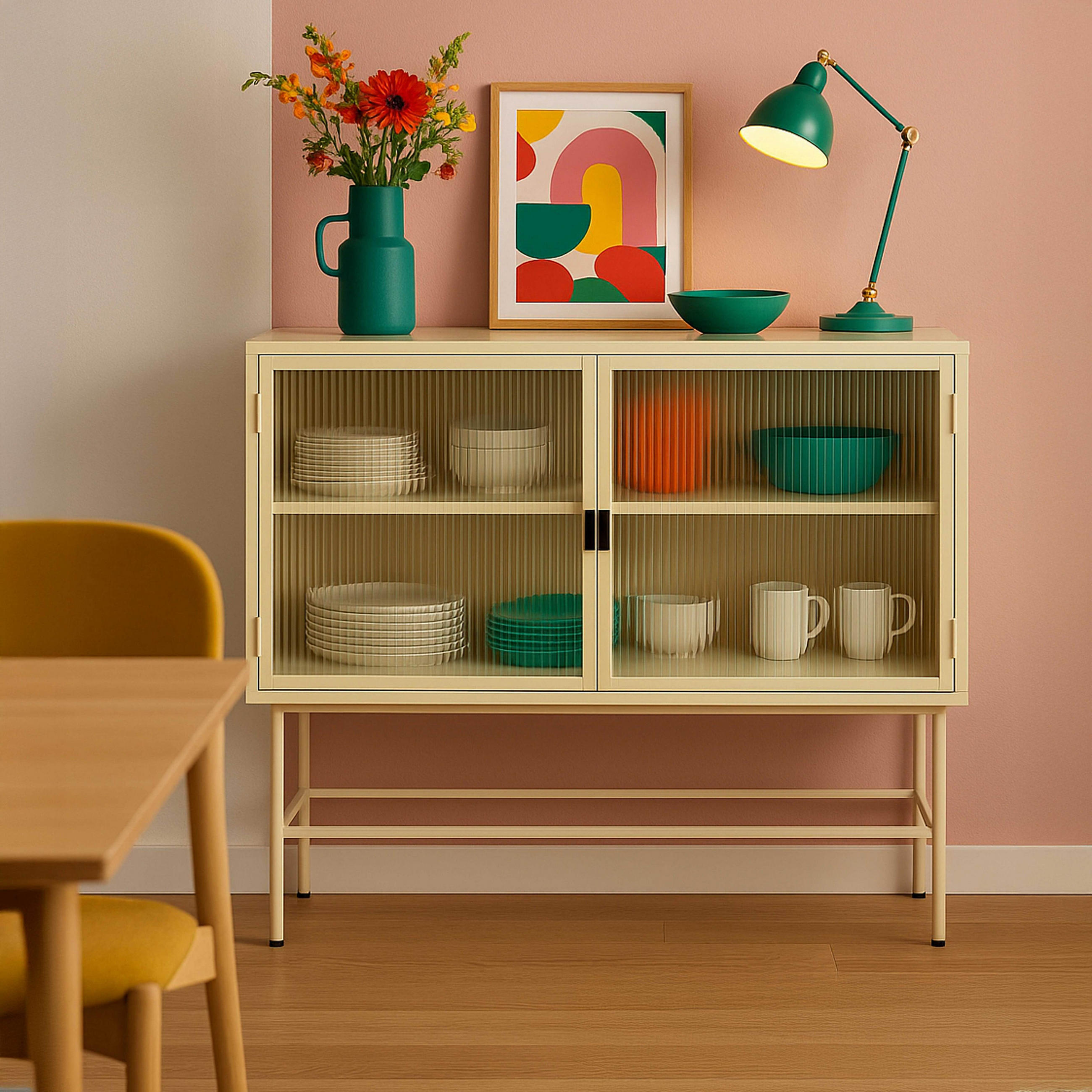 SIDEBOARD, Ekru - Weiß, Metall (43/90/110cm) - Oviala