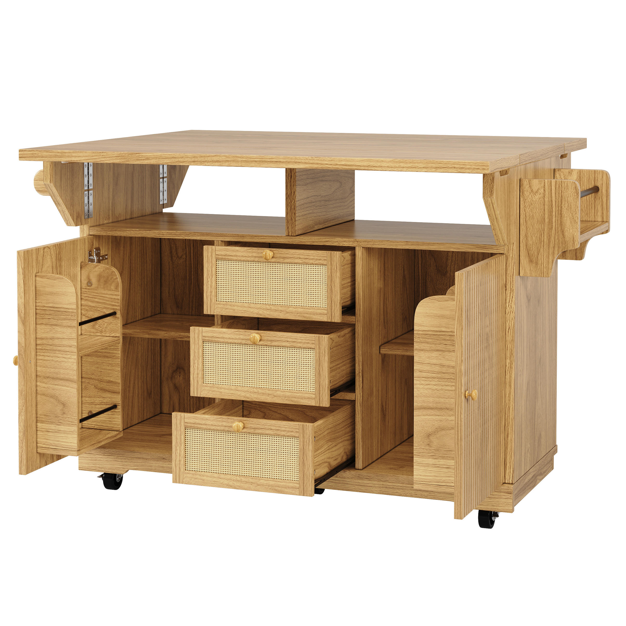 KÜCHENINSEL 142.5/40/95 cm Naturholz mit 3 Schubladen und Rollen - Eichefarben, Holz (80/95/142.5cm) - Oxeza