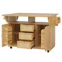 KÜCHENINSEL 142.5/40/95 cm Naturholz mit 3 Schubladen und Rollen - Eichefarben, Holz (80/95/142.5cm) - Oxeza