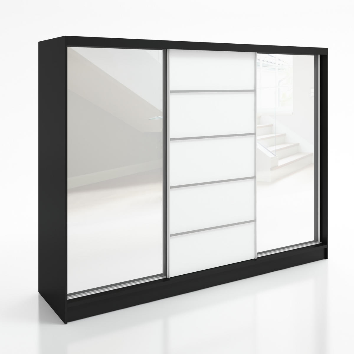 SCHWEBETÜRENSCHRANK 200 CM TOP Farbe: Schwarz, Weiß - Schwarz/Weiß, Holzwerkstoff (200/215/60cm) - A&J MöbelLand