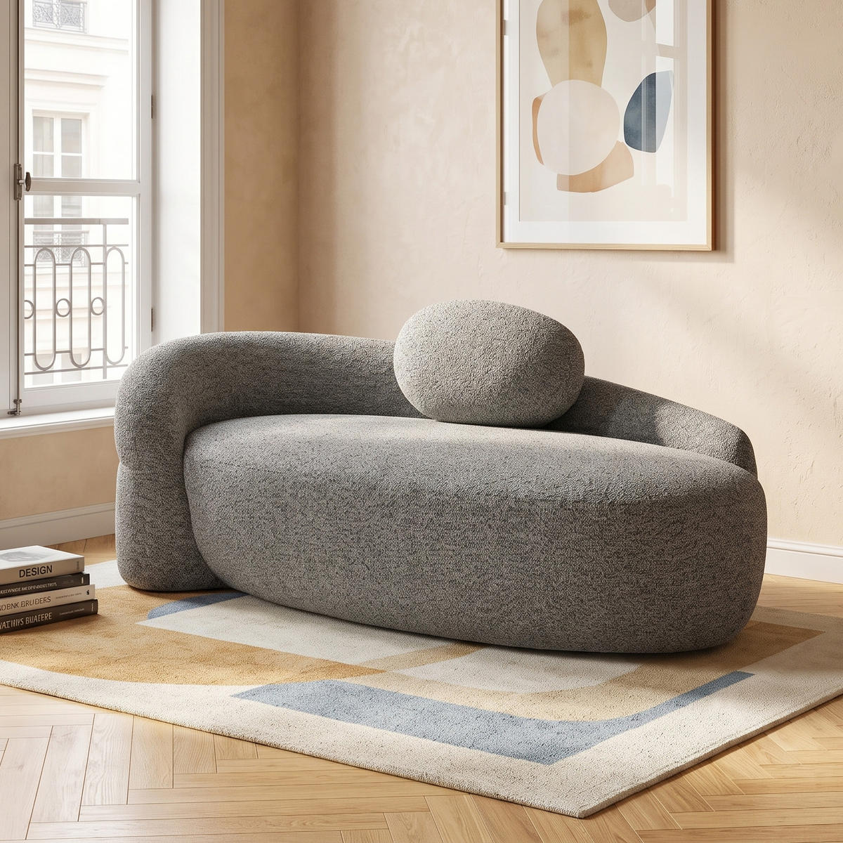 CHAISELONGUETEDDYFLEECE Dunkelgrau Abgerundet mit Kissen - Dunkelgrau, Textil (170/62/96cm) - Urban Meuble