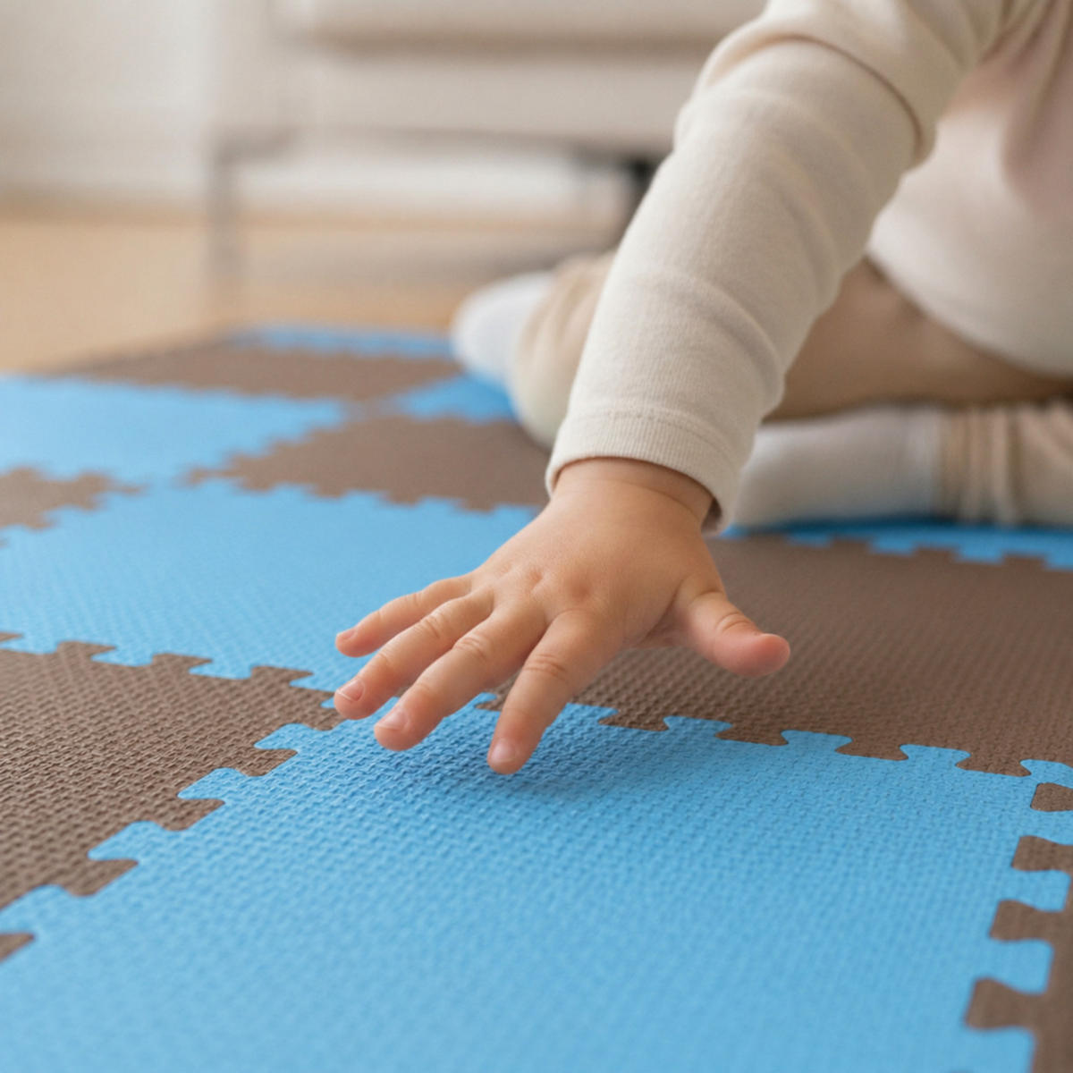 SPIELMATTE ab Null - 180/90/1 cm Puzzlematte Blau - Braun/Hellblau, Kunststoff (30/30cm) - Littletom