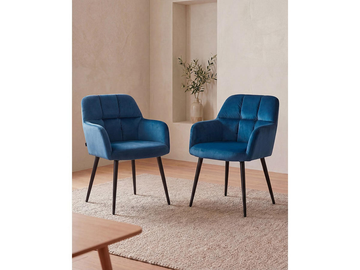 STUHL - 58.5 cm x 62 cm - Samt, Stoff - Blau - PEGA - Blau, Textil (58.5/78/62cm) - Vente-Unique