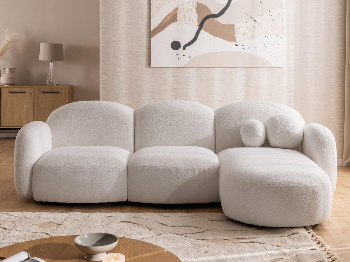 ECKSOFA Nuvola mit abgerundetem Design Schwarz Bouclé-Stoff - Ottomane Rechts - Schwarz/Weiß, Holz/Kunststoff (268/146cm) - S-Style Möbel