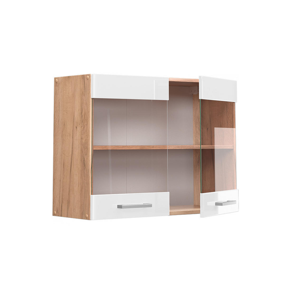 KÜCHENGLASSCHRANK R-Line Weiß Hochglanz 80 cm - Honigeiche/Weiß Hochglanz, Holzwerkstoff (80/60/31cm) - Vicco