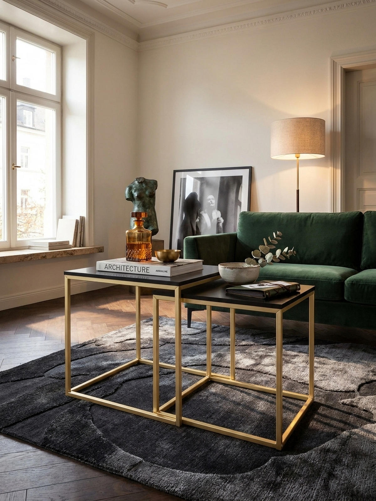 COUCHTISCH 2er Set Metallgestell Glas MDF-Platte TRONTO, Gold 40x40x42 cm - Goldfarben, Holz/Metall (40/40/42cm) - KADIMA DESIGN