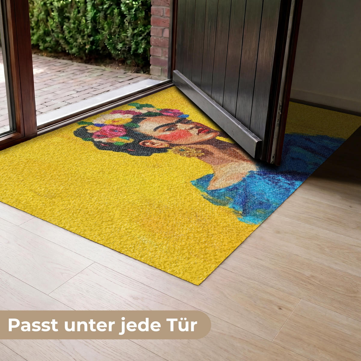 ROHOŽKA Frida Kahlo - Žena - Žlutá - Modrá - Květiny 120x80 cm - žlutá, textil/umělá hmota (120/0.4cm) - MuchoWow