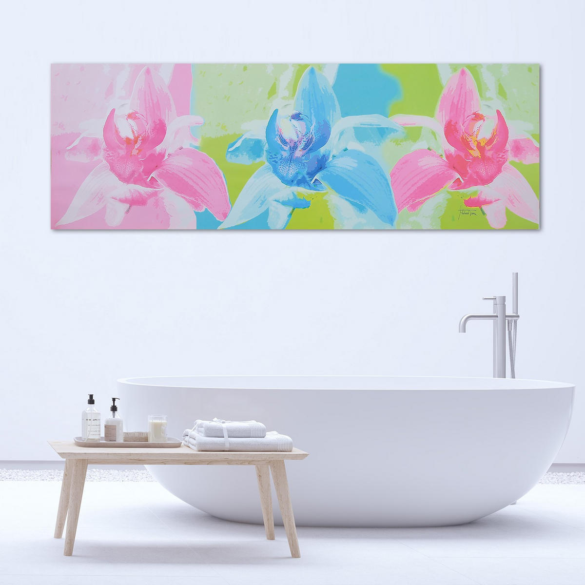 WANDBILD farbige gartenblumen - Multicolor, Textil (90/30cm) - Feeby