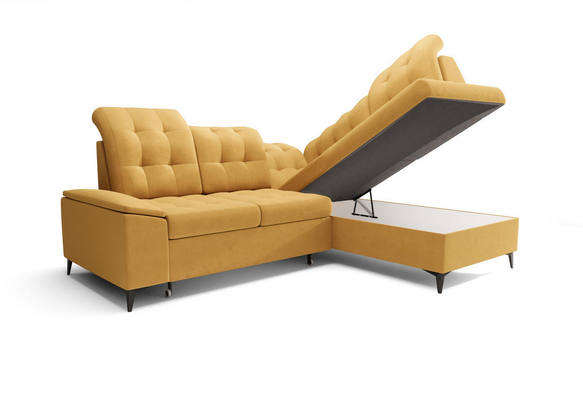 ECKSOFA KONGO RBN16, Eckcouch in L-Form mit Schlaffunktion, Farbe: Graphit, Velourstoff, Ottomane Rechts - Schwarz, Textil (268/210cm) - O-Sofa