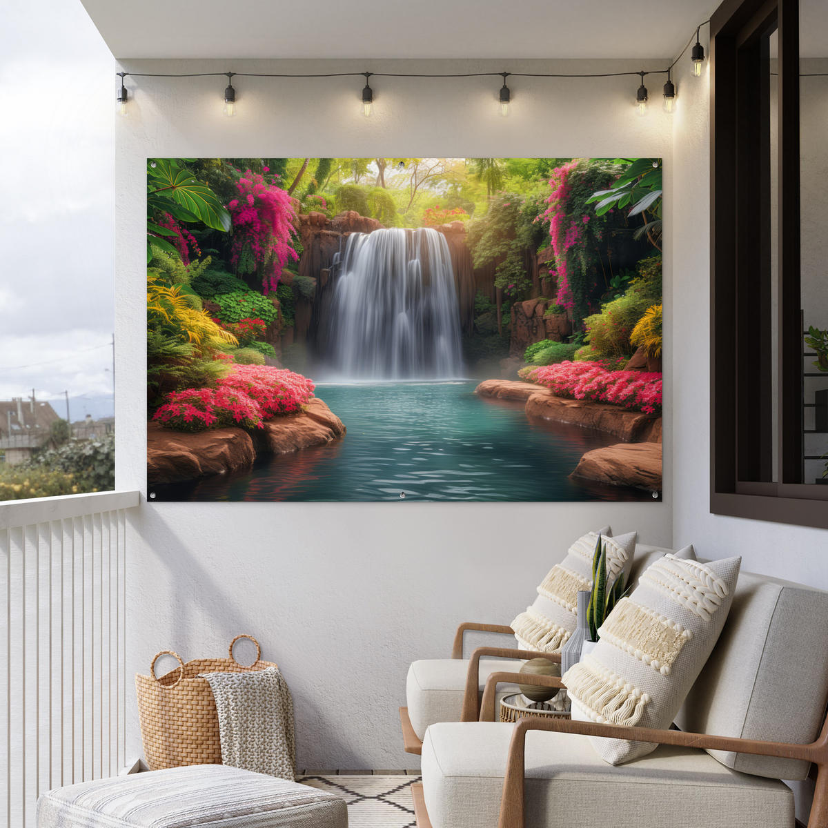 ZAHRADNÍ PLAKÁT Vodopád - Příroda - Rostliny - Džungle - Voda 180x120 cm - zelená barva, plast (180/120/0.2cm) - OnlyWow