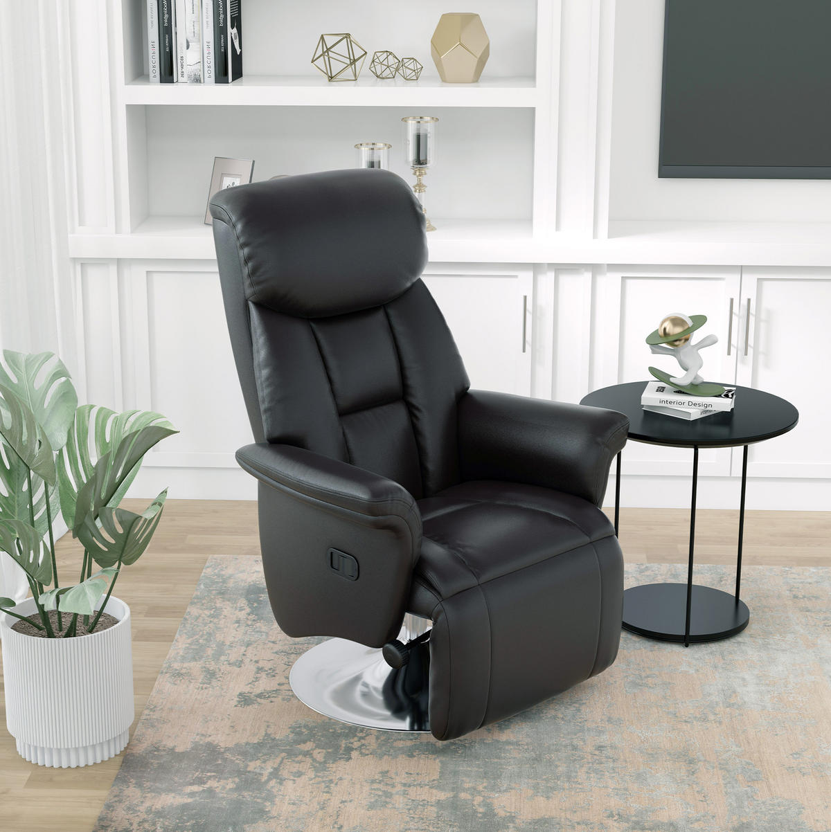 RELAXSESSEL in Schwarz 80x78x109 cm, 360° drehbar mit verstellbarer Rückenlehne und ausziehbarer Fußstütze - Schwarz, Kunststoff (78/109/80cm) - IVMEU