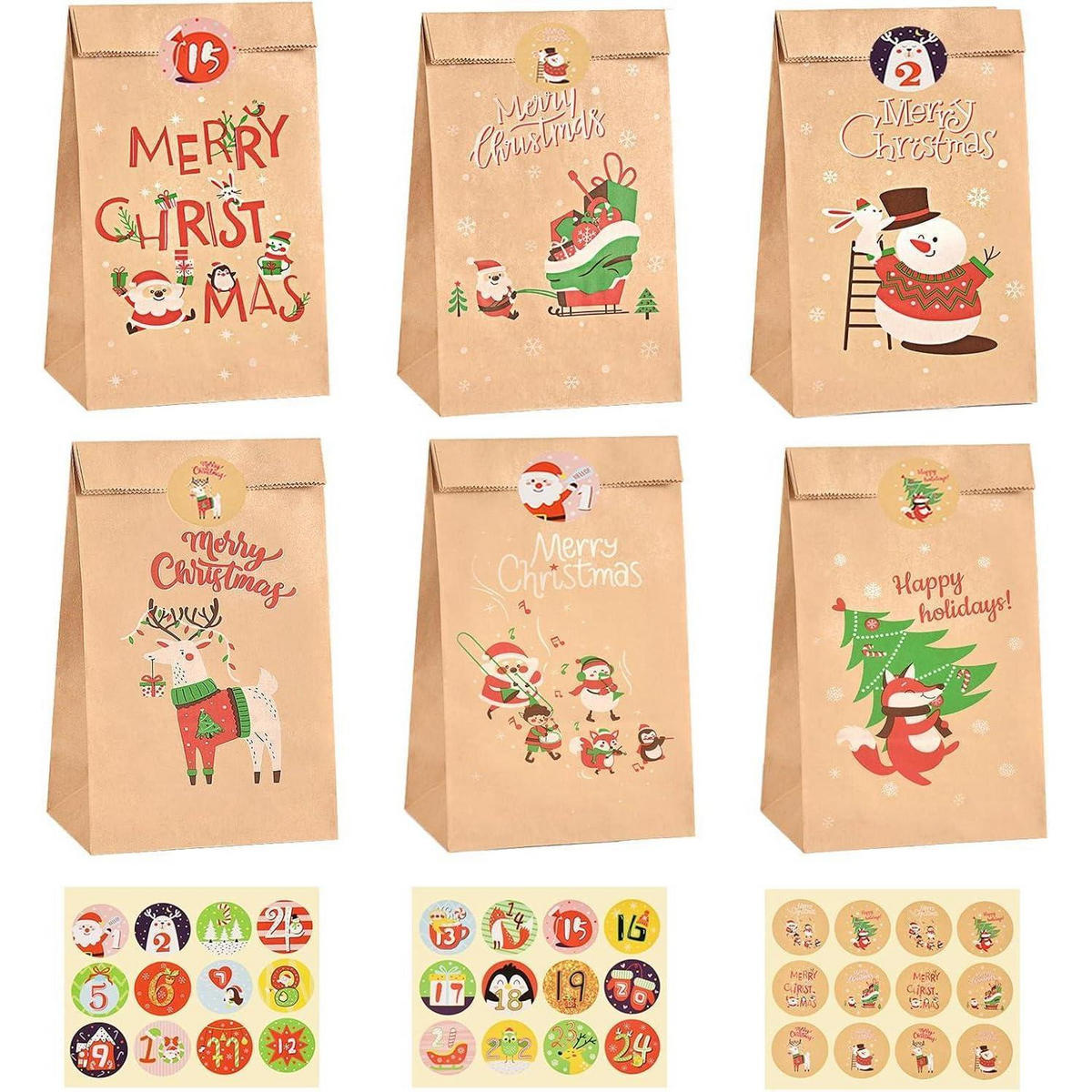 GESCHENKTÜTEN Weihnachten 24 Stück Set Kraftpapier Braun - Braun, Papier (8/24/13cm)