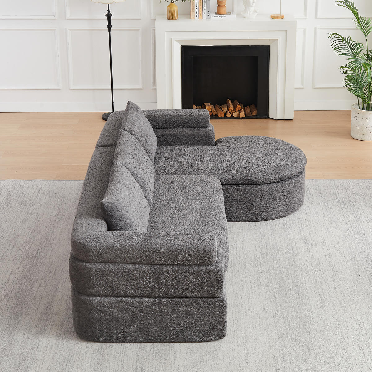 ECKSOFA 260/170/65 cm Grau Chenille mit Chaiselongue - Grau, Textil (260/170cm) - Oxeza