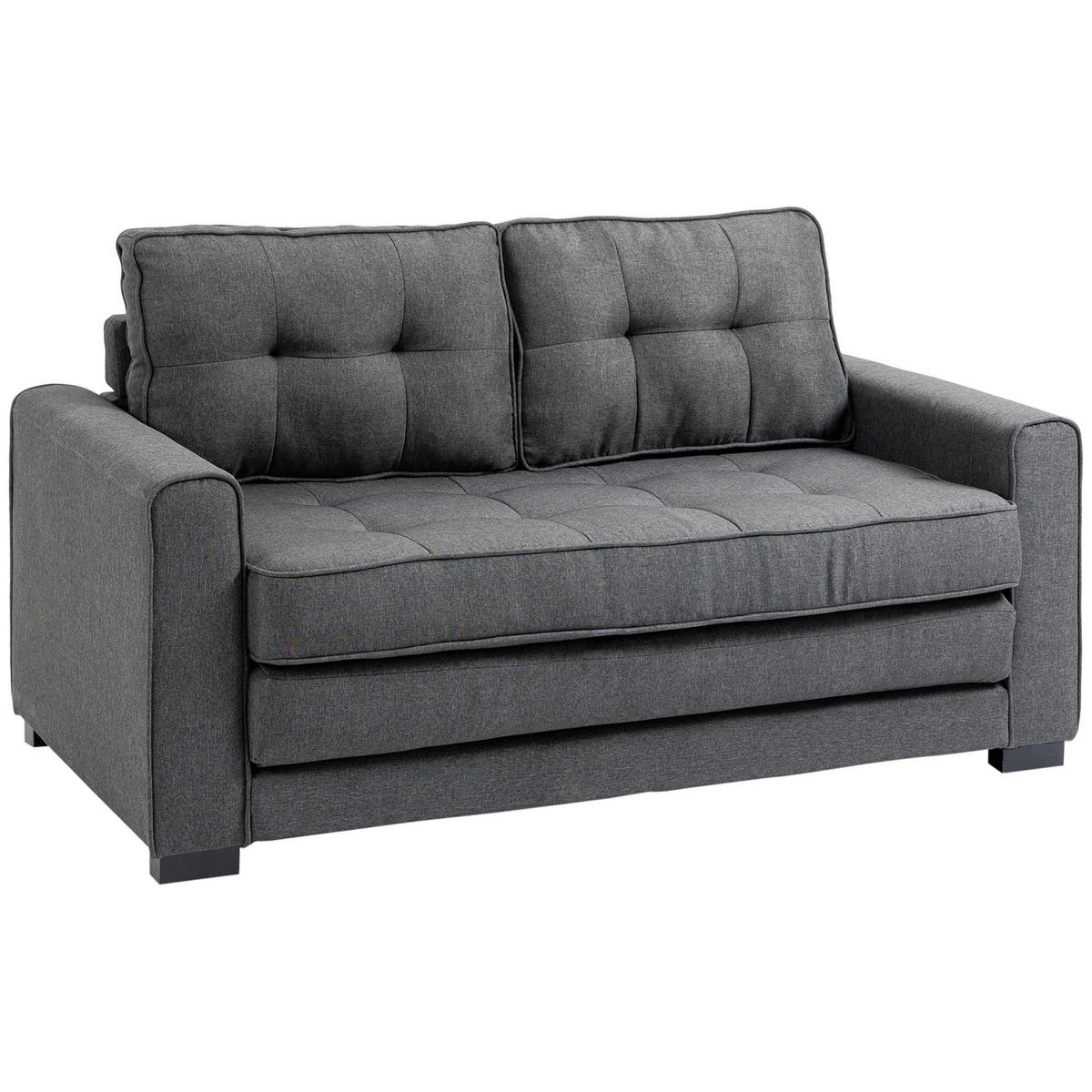 SCHLAFSOFA Klappsofa 2-Sitzer Sofa mit Schlaffunktion Leinen-Touch Holz Grau - Schwarz/Grau, Holz/Textil (75/85/147.5cm) - HOMCOM