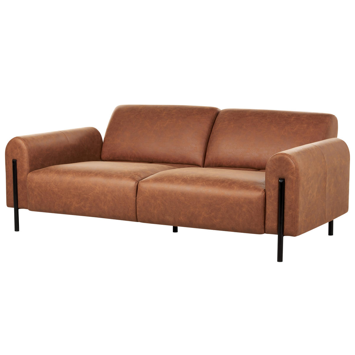 3-SITZER-SOFA Lederoptik goldbraun Askim - Rotbraun/Schwarz, Textil (207/87/89cm) - Beliani
