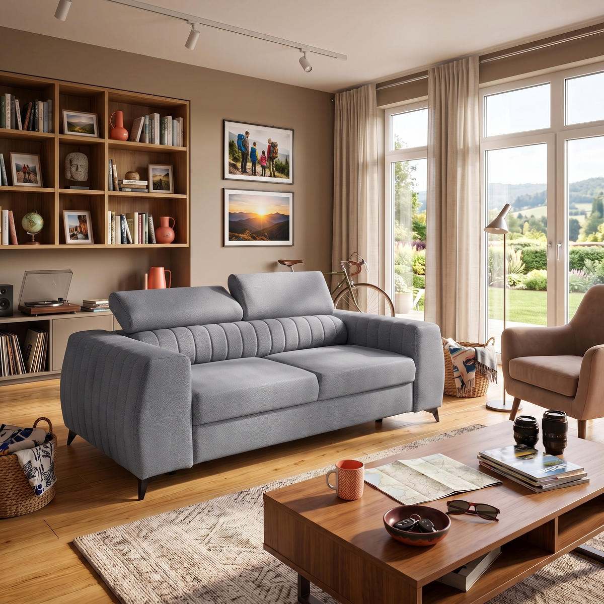 2-SITZER-SOFA PIERO 206 cm Velours Grau - Schwarz/Grau, Holz/Textil (206/95/100cm) - Muffo