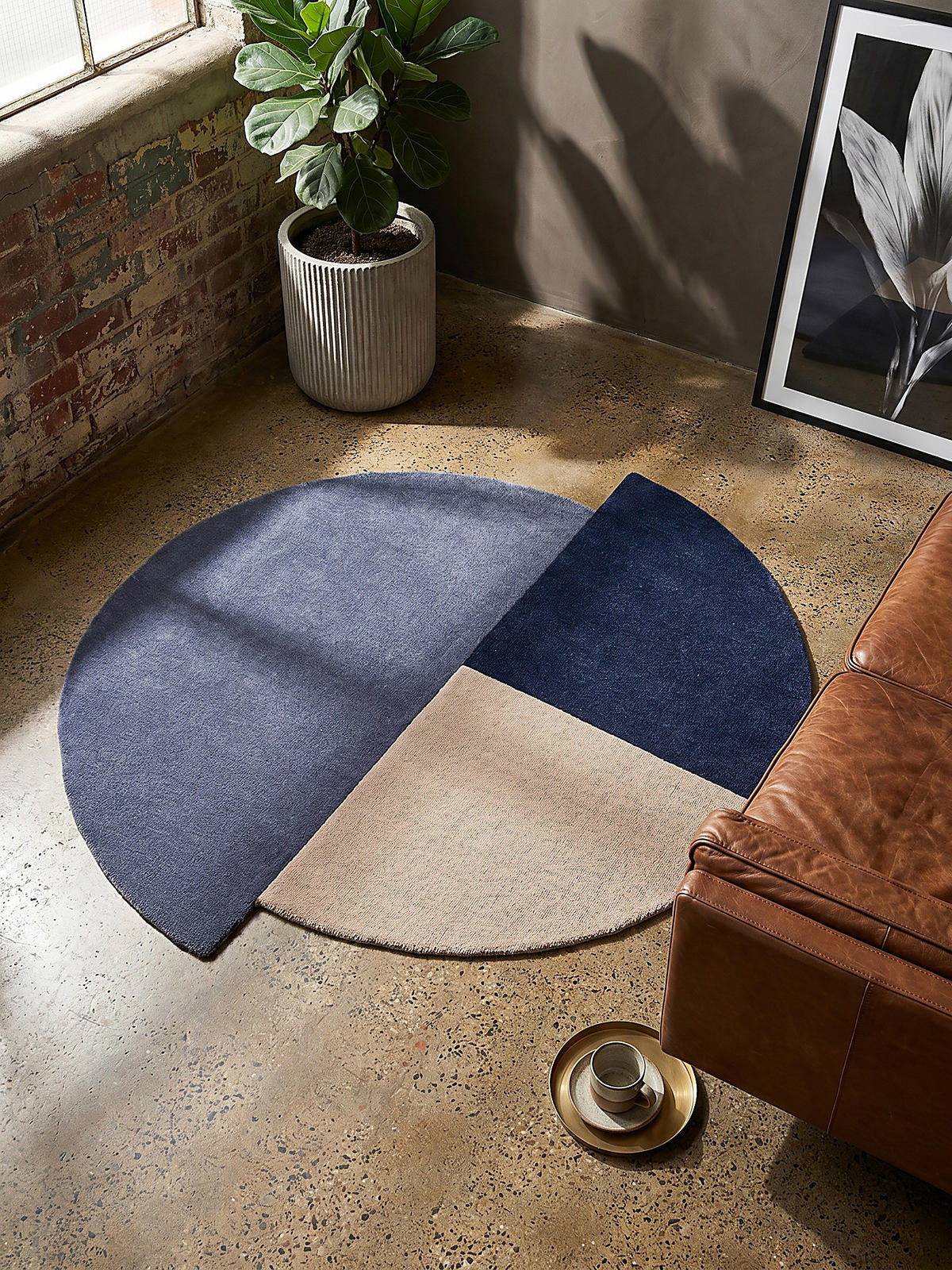 WOLLTEPPICH HALLEIN, geometrisch, Blau-Beige, Ø 200 cm - Blau, Textil (200/200cm) - KADIMA DESIGN