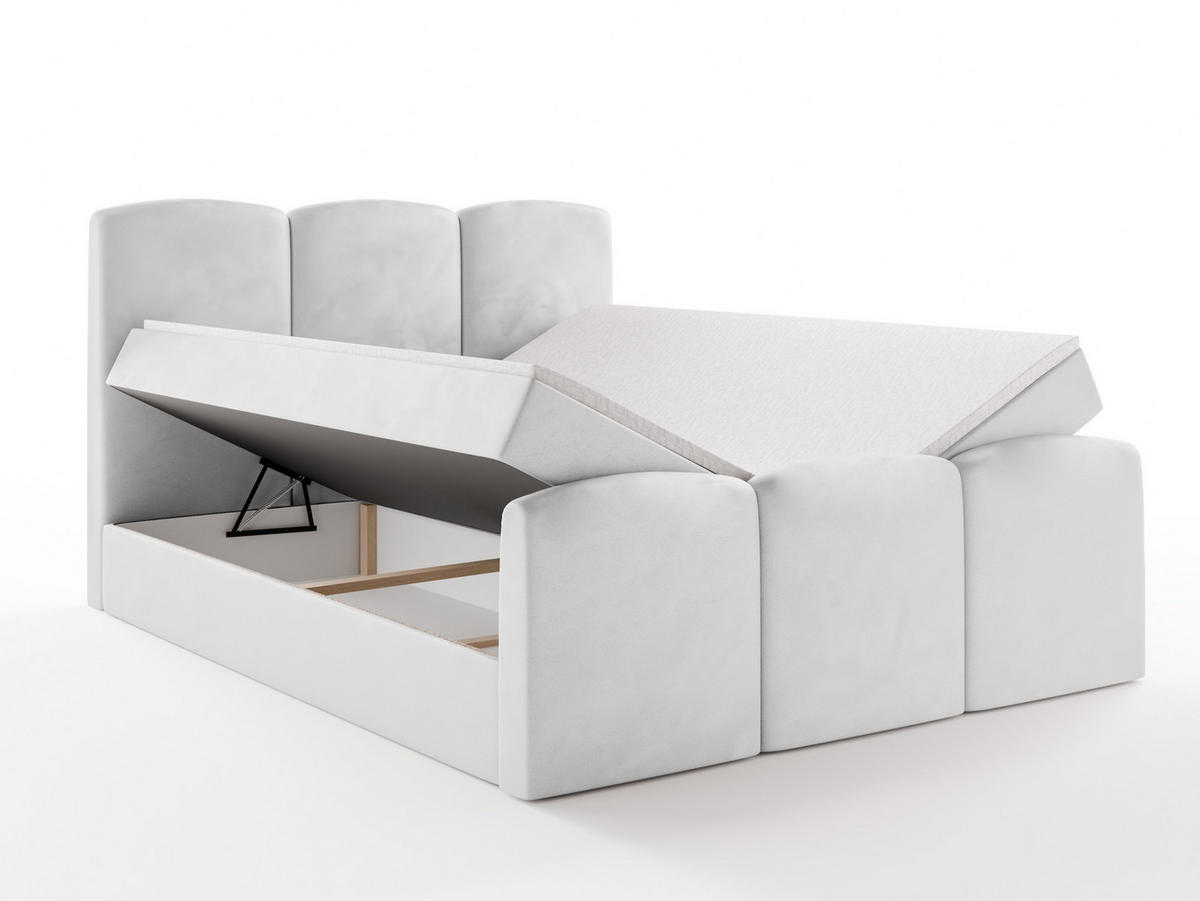 BOXBETT SAVIO 180x200 cm mit Bettkasten, Bonell-Matratze H3 und Topper – Samt Weiß - Weiß, Textil (180/200cm) - Luxkor24