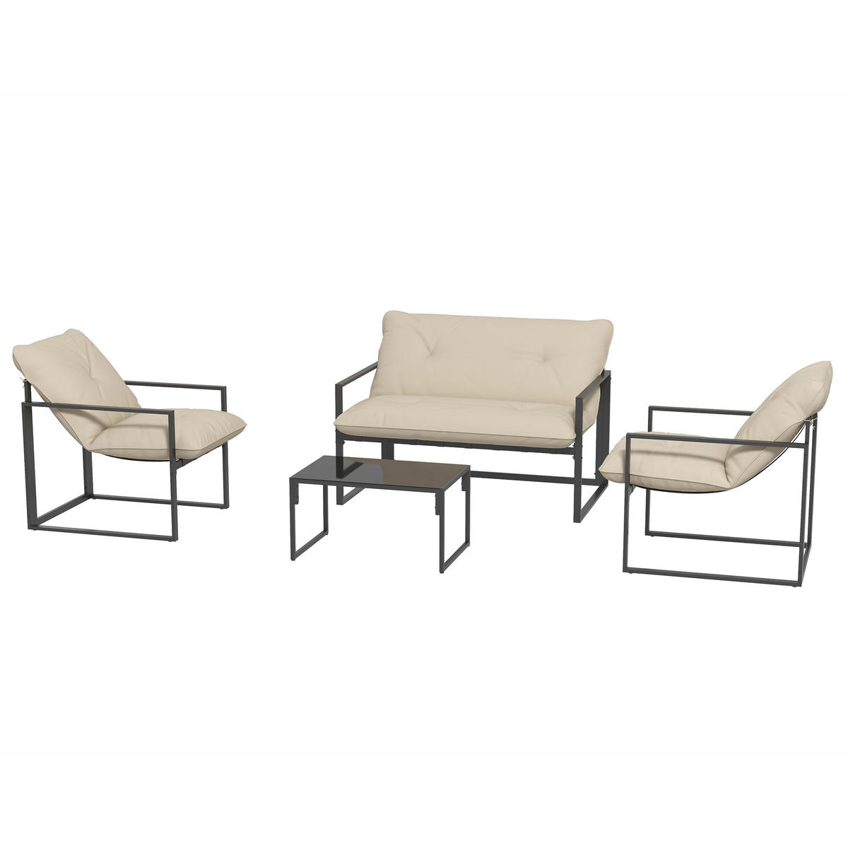 GARTENMÖBEL-SET DE-06538 1 Glastisch, 2 Sessel, 1 Sofa, wetterbeständig Grau+Beige - Beige/Grau, Textil/Metall - ComfortXL