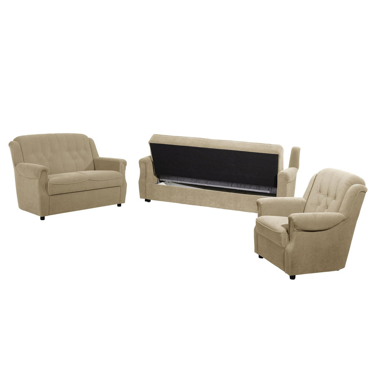 SOFAGARNITUR 3-2-3 Kaylyn Flockstoff sand - Sandfarben, Kunststoff (200/89/83cm) - 58aufmkessel