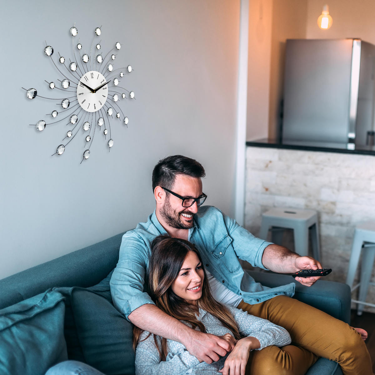 WANDUHR - Silberfarben, Kunststoff/Metall (50/50/4cm) - Relaxdays