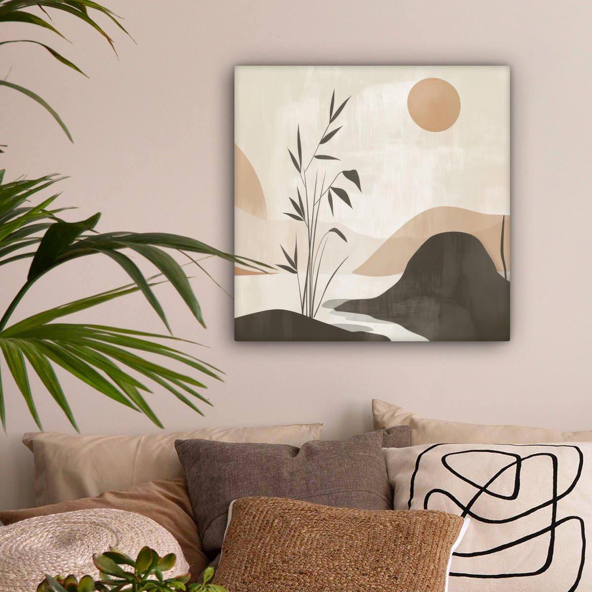 LEINWANDBILD Japandi - Landschaft - Beige 50x50 cm - Cognac, Textil (50/50cm) - MuchoWow