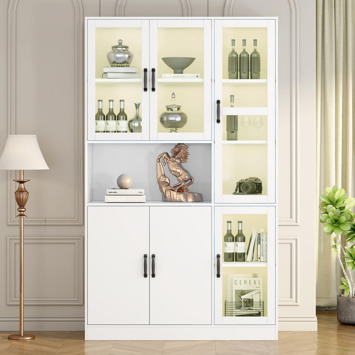 VITRINE 120/40/200 cm aus MDF mit LED-Beleuchtung, Acryltüren und 9 Fächern, Weiß - Weiß, Holzwerkstoff (120/200/40cm) - Redom