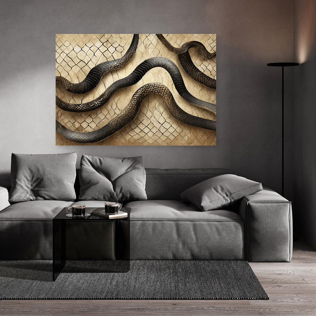 WANDBILD schlangenhaut textur glamour - Beige, Textil (60/40cm) - Feeby