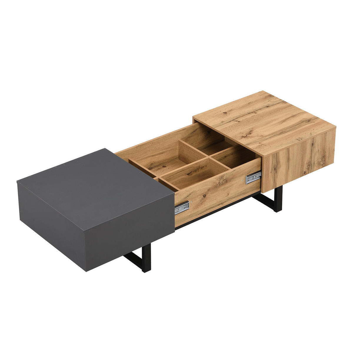 COUCHTISCH 155/55/40cm,verschiebbarer Couchtisch,Holz + Metall,Naturfarben,Grau - Naturfarben, Holz (55/155/40cm) - LVHOM