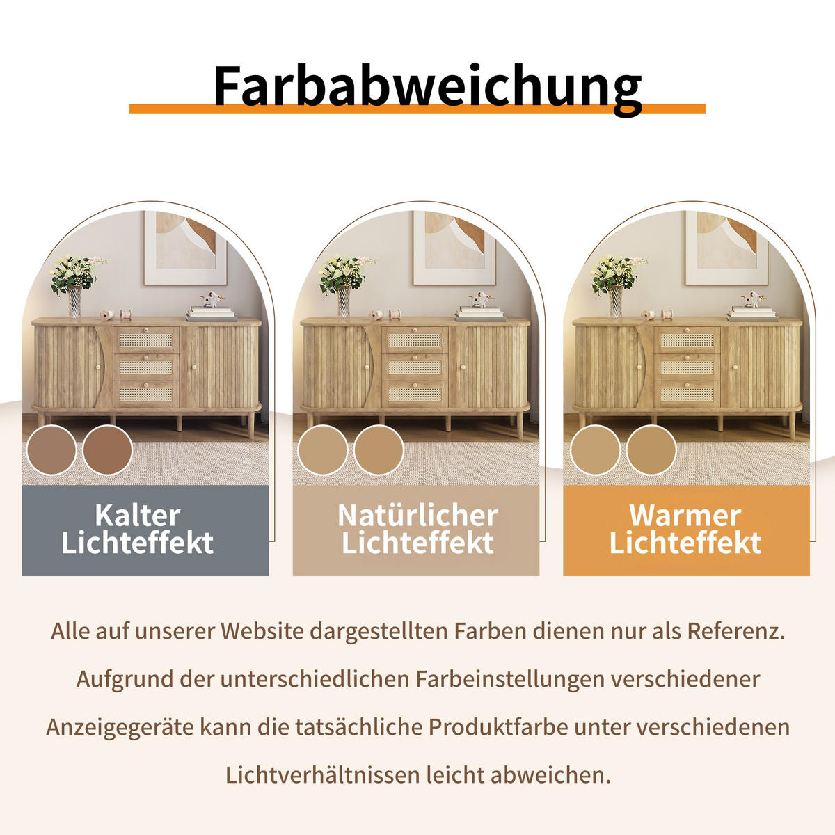 SIDEBOARD Rattan Kommode mit Schiebetüren, 140.5/40/76cm - Körsbärsfärgad, Träbaserade material (140/76/40cm) - Urban Meuble