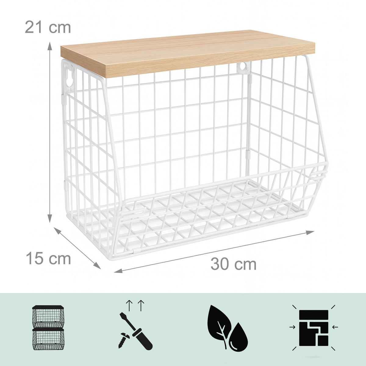 OBSTKORB Wandregal - Weiß, Holzwerkstoff/Metall (30cm) - Relaxdays