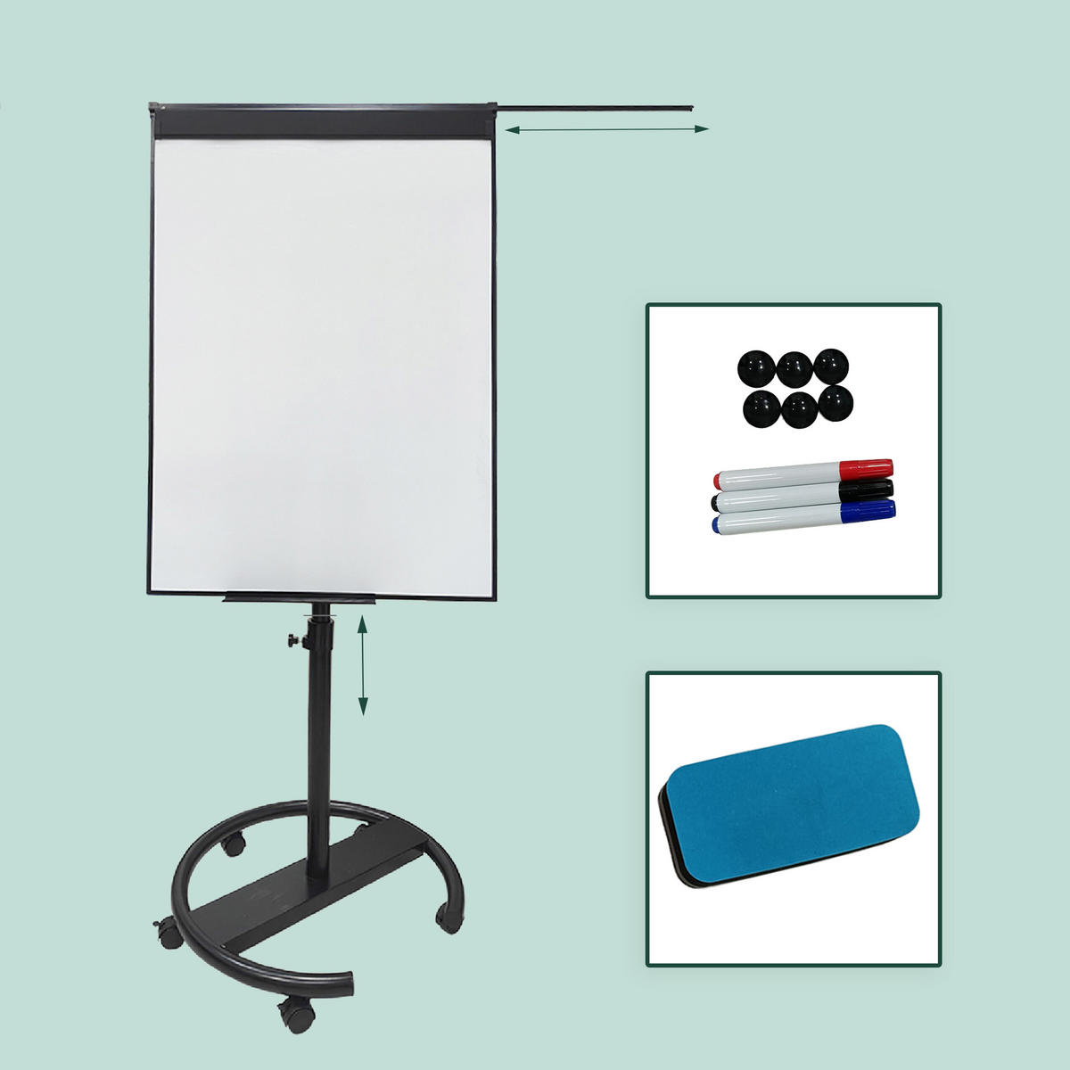 FLIPCHART Whiteboard - Schwarz, Metall (70/200/65cm) - Relaxdays