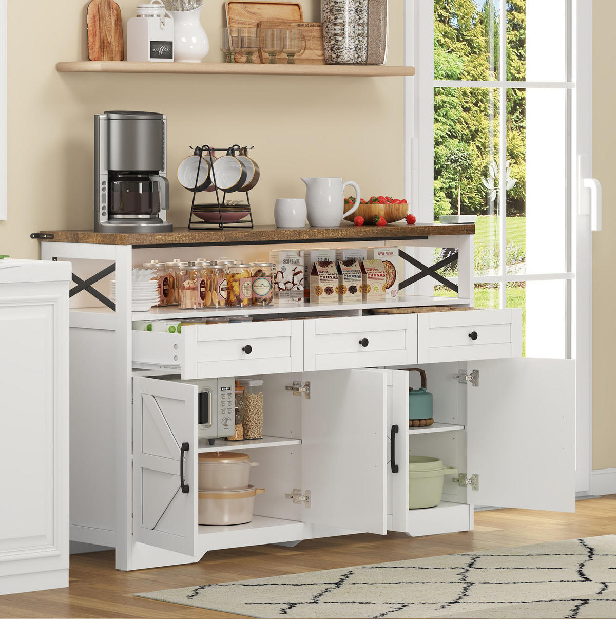 BUFFET-ANRICHTE mit Stauraum 140 x 35 x 95 cm MDF Brown/White - Braun, Holzwerkstoff (35/95/140cm) - Meubliv