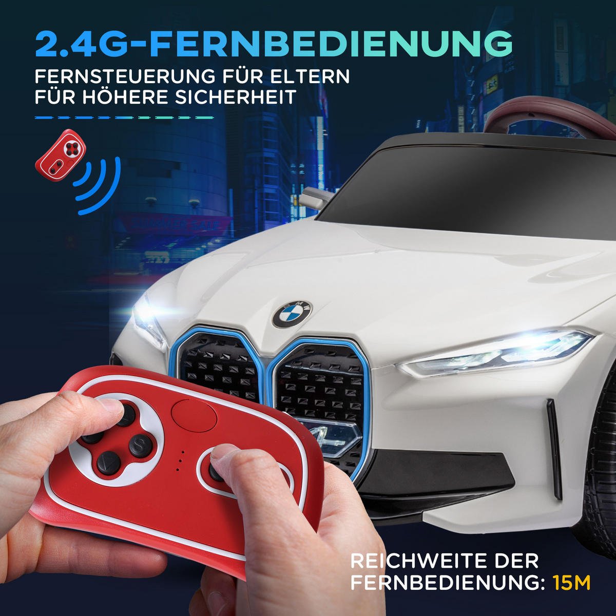 KINDER ELEKTROAUTO, Schwarz/Weiß, Kunststoff+ Eisen - Weiß, Metall (115/67/45cm) - HOMCOM