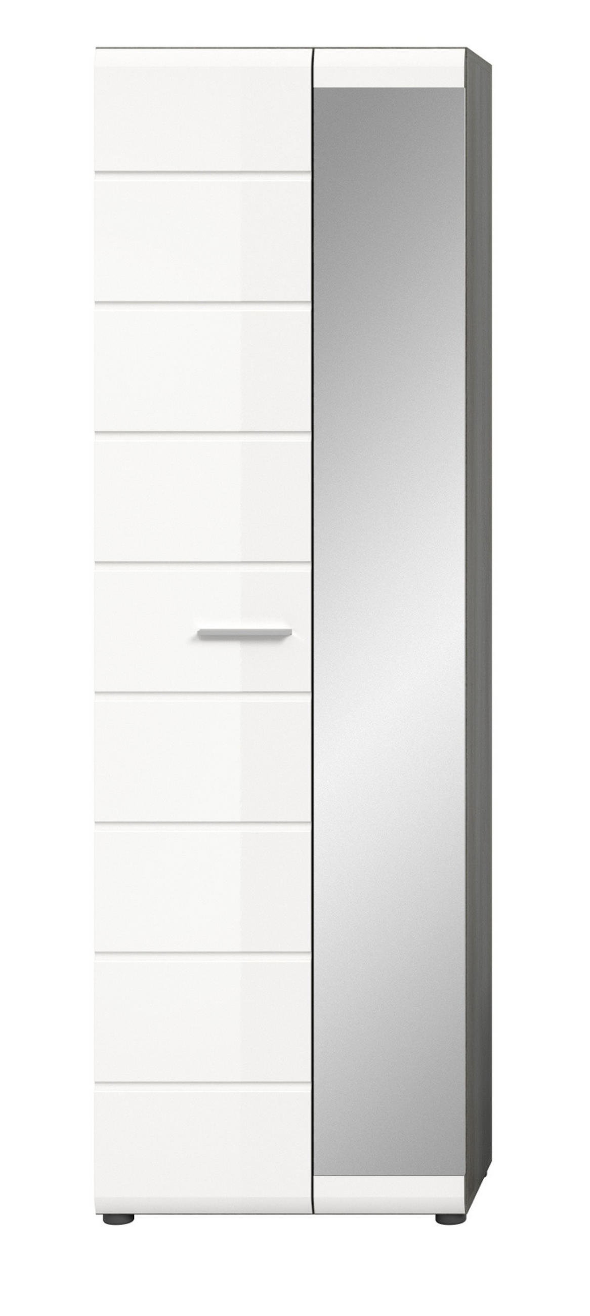 GARDEROBENSCHRANK weiß Hochglanz, grau 60 cm, Flurschrank mit Spiegeltür - Weiß Hochglanz/Silberfarben, Glas/Holzwerkstoff (60/192/37cm) - Inn.Furn