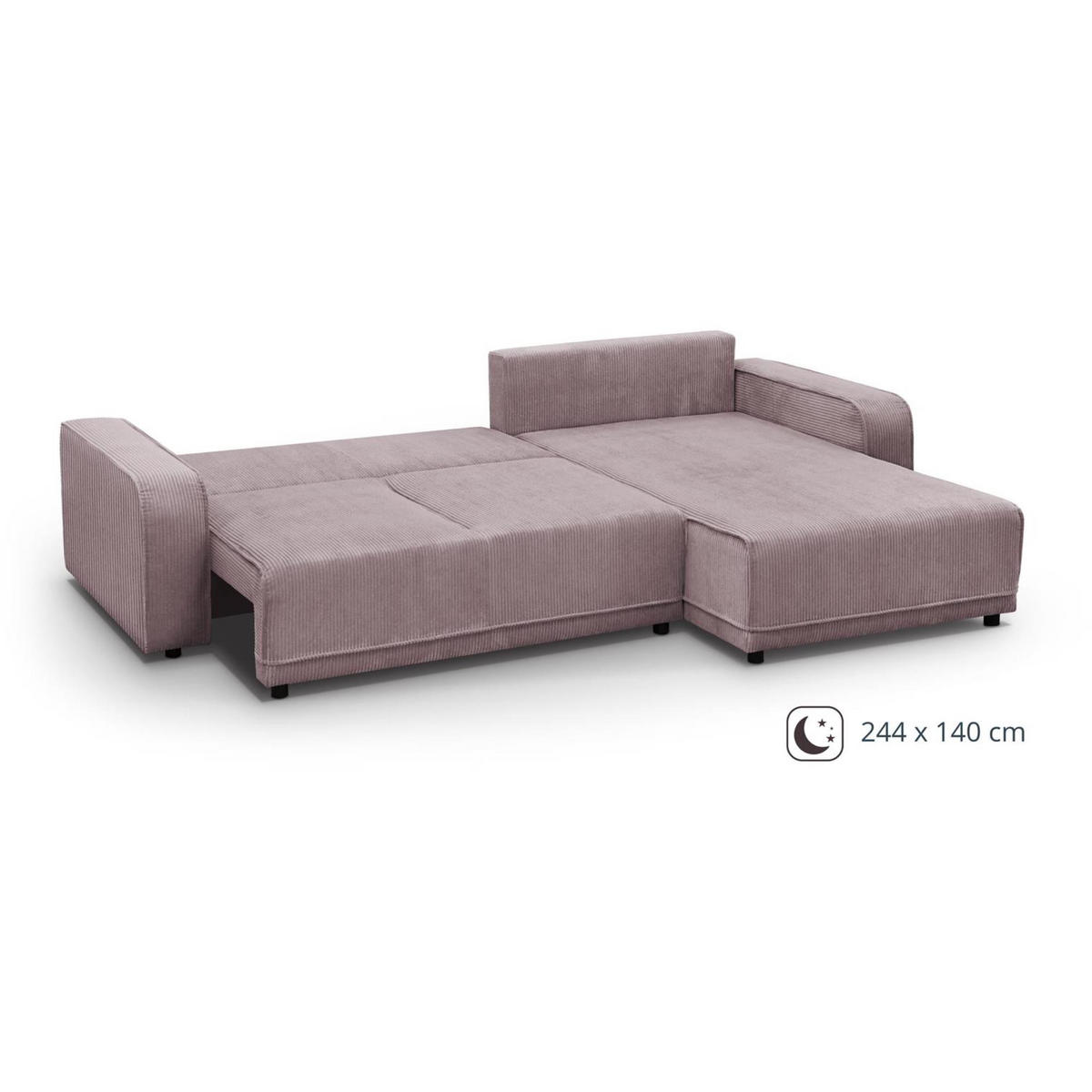 ECKSCHLAFSOFA Primo L rosa - Schwarz/Rosa, Textil (290/185cm) - Beautysofa