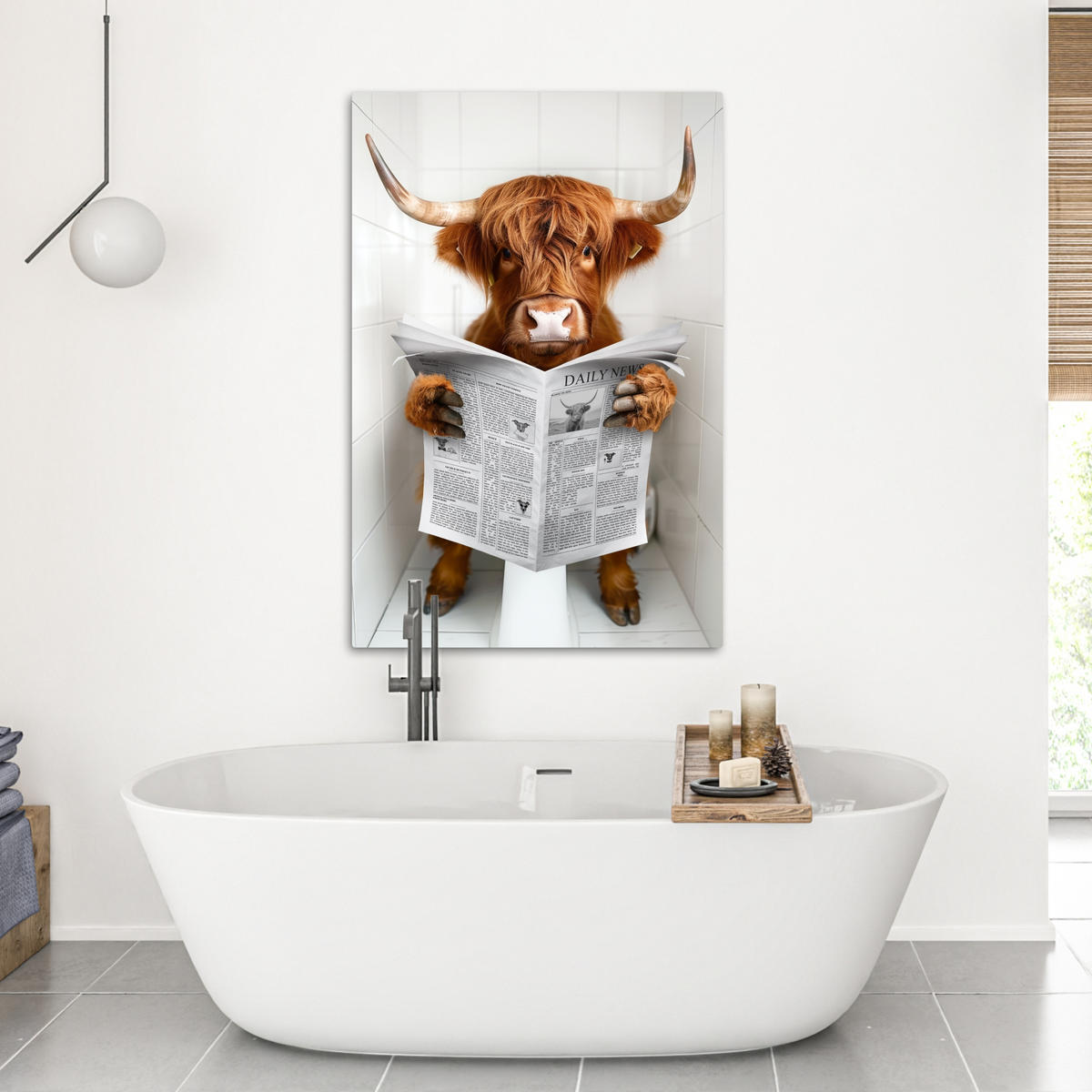 LEINWANDBILD Schottischer Highlander - Tier - Zeitung - Toilette 80x120 cm - Kastanienfarben, Textil (80/120cm) - MuchoWow