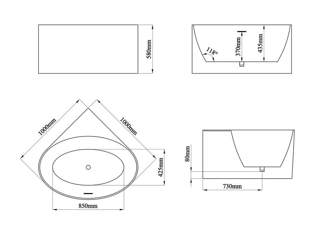 BADEWANNE (Standard) - 1 -Sitzer - Acryl - weiß - MARTA - Weiß, Kunststoff (100/58/100cm) - Vente-Unique
