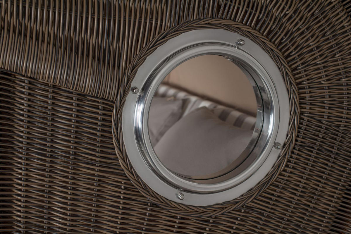 STRANDKORB Komplettset: Ammersee Mahagoni Bullauge - PE grau - Modell 513 - Weiß/Grau, Holz/Kunststoff (125/165/80cm) - bene living