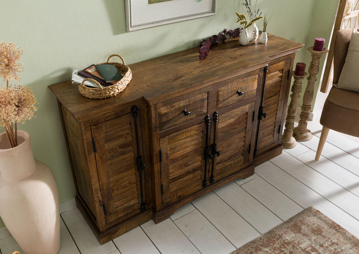 SIDEBOARD Mango 160x45x90 dunkelbraun geölt RODEZ #121 - Dunkelbraun, Holz (160/90/45cm) - Massivmoebel24
