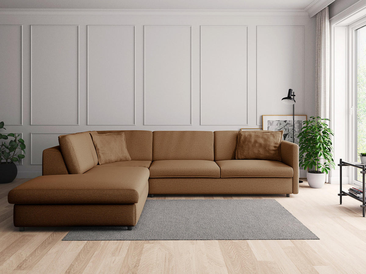 ECKSOFA mit Ottomane - Schwarz/Haselnussfarben, Kunststoff/Textil (328/272cm) - home24