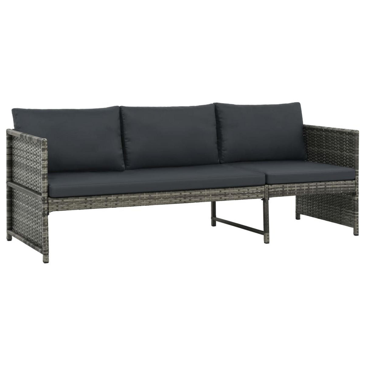 LOUNGEGARNITUR mit Auflagen und 70 cm Couchtisch, aus Poly Rattan, Grau, 3-teiliges Set - Grau, Kunststoff - vidaXL