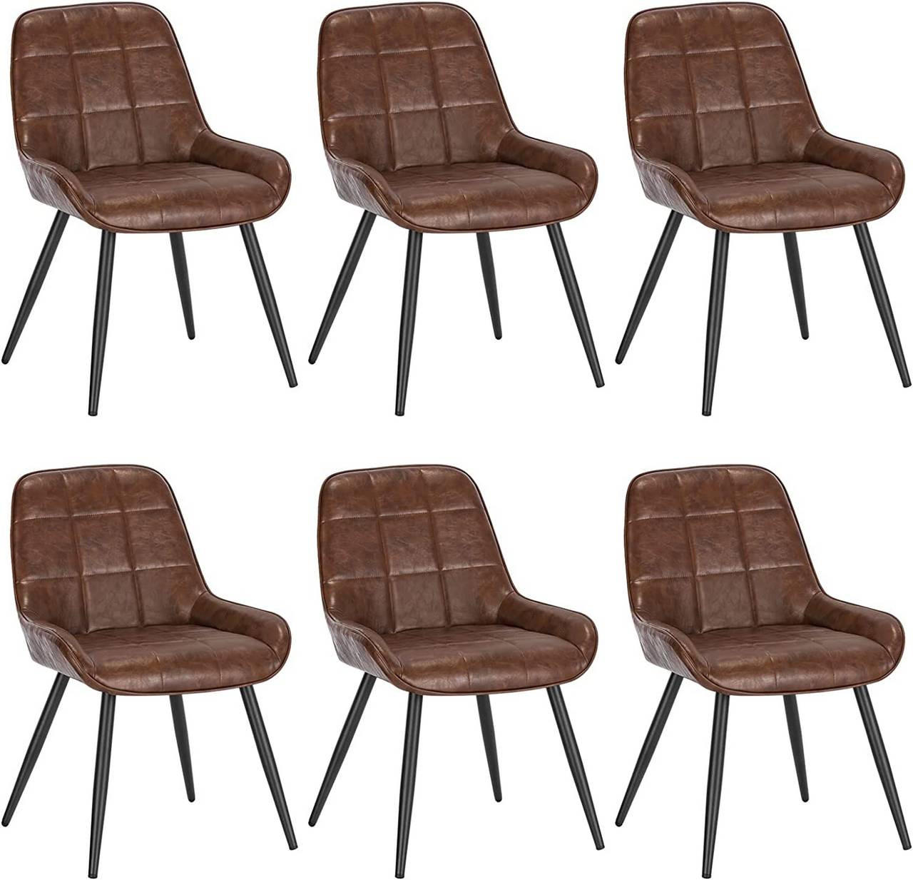 ESSZIMMERSTUHL 6er-Set, Polsterstuhl, Kunstleder, Braun - Schwarz/Braun, Textil/Metall (52.5/81.5/62cm) - Woltu