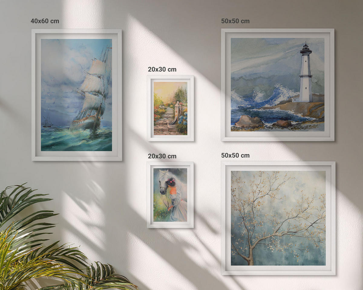 WANDBILDER 5er-Set - 50x50 cm & 20x30 cm & 40x60 cm Weißer Rahmen - Familienillustrationen Hausschilder - Weiß, Kunststoff (40/60cm) - ArtPrintCave