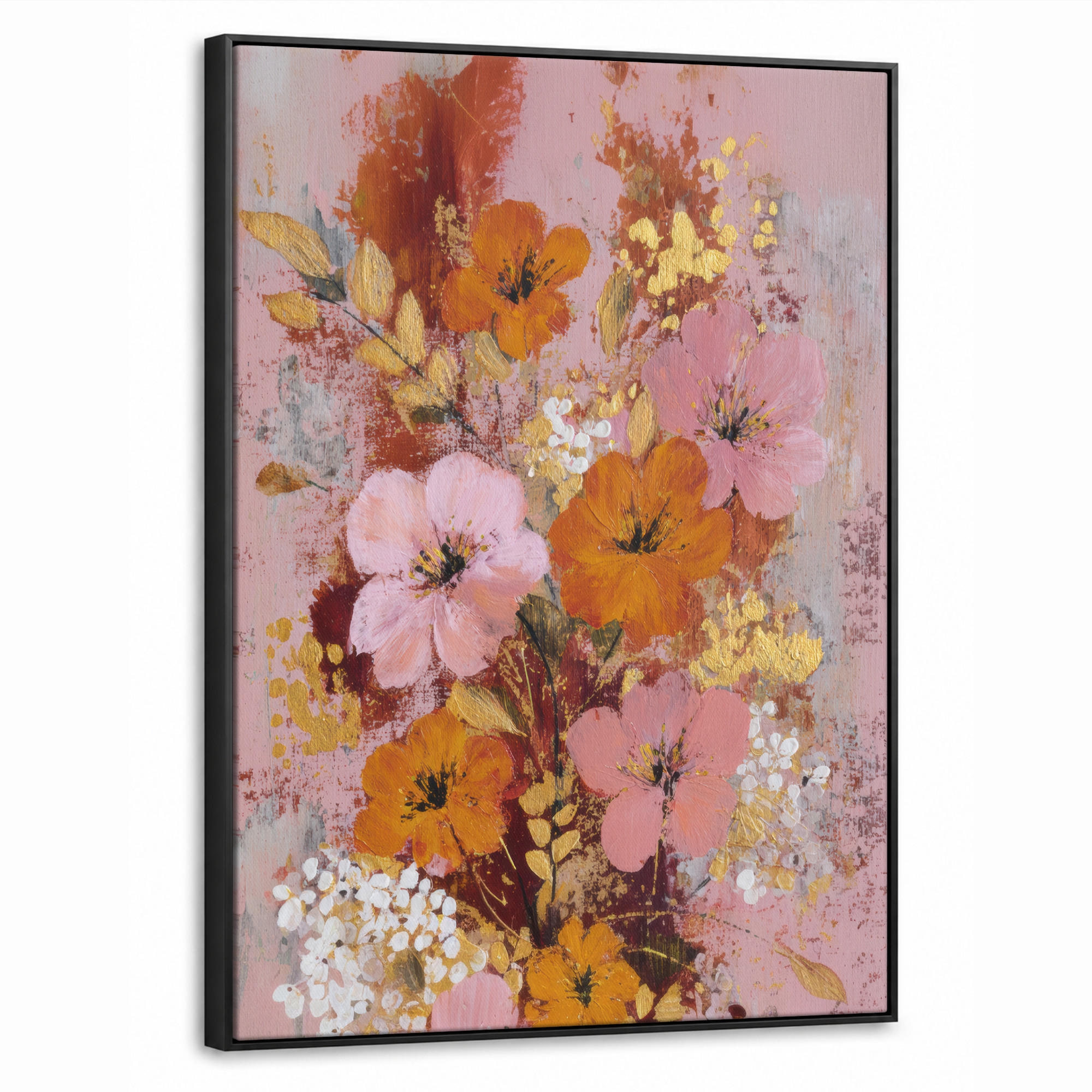 LEINWAND Bilder mit Rahmen - Malerei - Blumen - Rustikal - Rosa - 60x80 - Altrosa, Textil (60/80cm) - MuchoWow