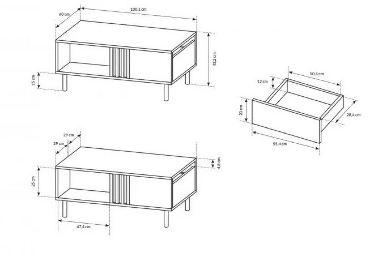 TISCH Weiß MANDI Mit Lamellen Mit Metallgestell 60x60x43.2 cm - Multicolor, Holzwerkstoff (60/60/43.2cm) - Sepro Meble