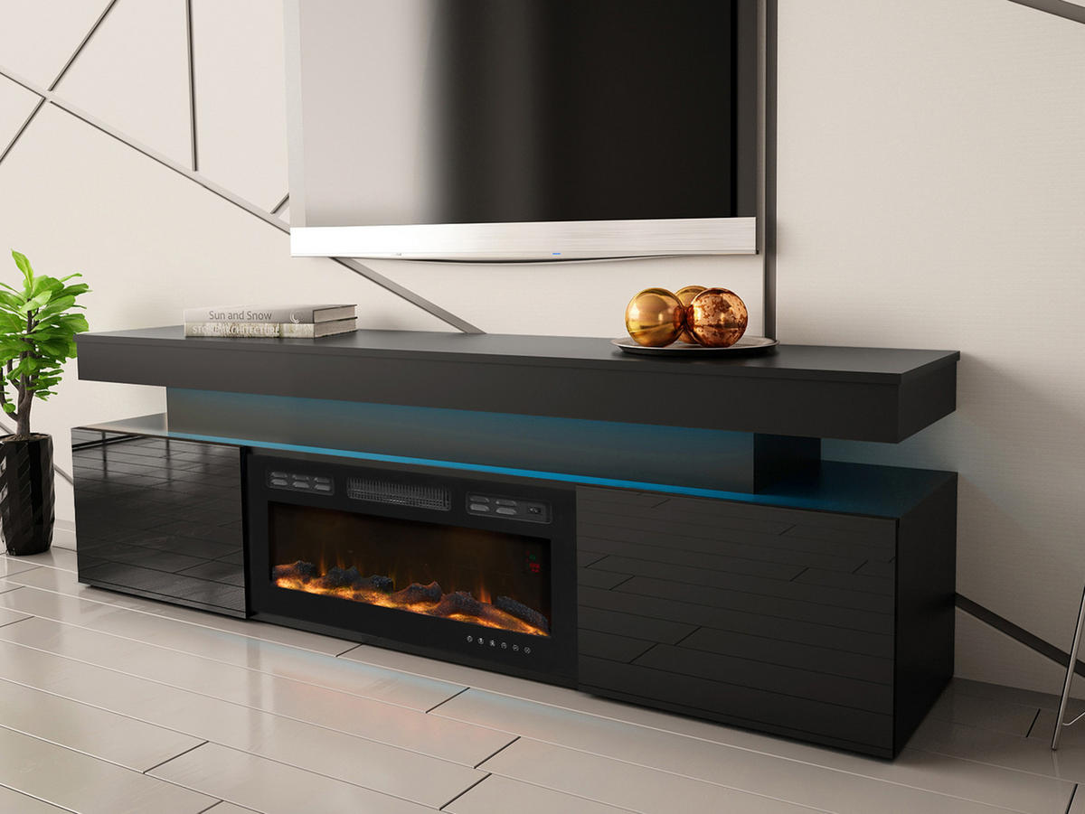 TV-LOWBOARD EF 2D Glossa mit Kamin - Schwarz, Holzwerkstoff/Kunststoff (190/59/41cm) - MIRJAN24