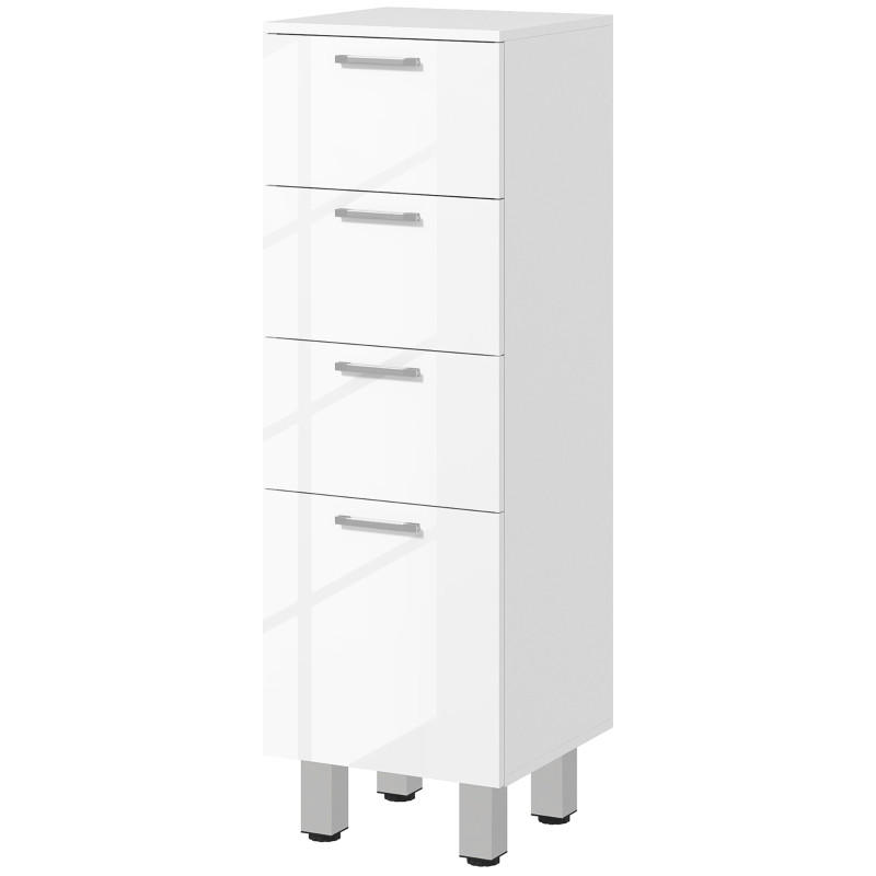 BADEZIMMERSCHRANK 30x30x93 cm Weiß aus Massivholz mit 4 Schubladen & Hochglanzfront - Weiß, Holzwerkstoff (30/93/30cm) - Modfu