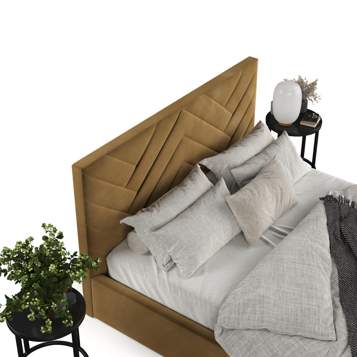 POLSTERBETT Arco 140/200 cm Honiggelb im Kronos Stoff - Schwarz/Naturfarben, Holz/Holzwerkstoff (140/200cm) - AltaBeds